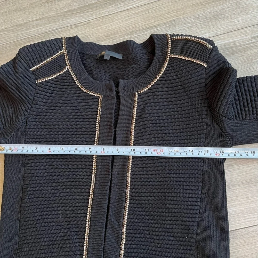 Maje Fine Knit Rhinestone Trim Cardigan Jacket Black Gold French Designer Small - Picture 14 of 16